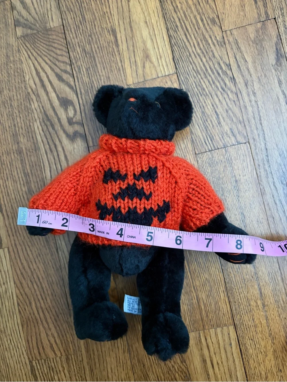 Vintage A&A Halloween Black Stuffed Animal Bear Orange Sweater Toy Decor